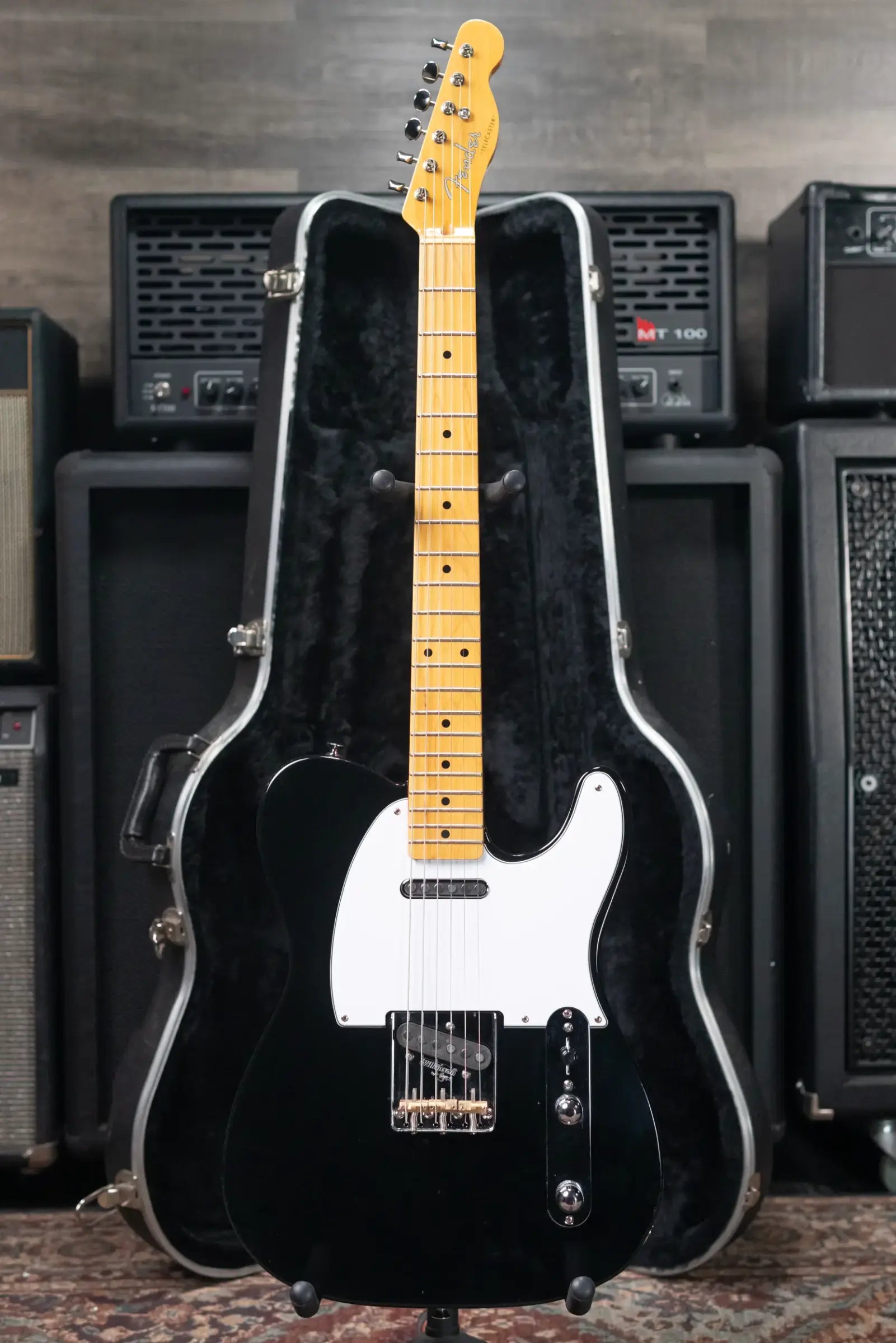 Fender MIJ Telecaster Electric Guitar - Black with Upgraded TV Jones Pickups and Hardshell Case - Used