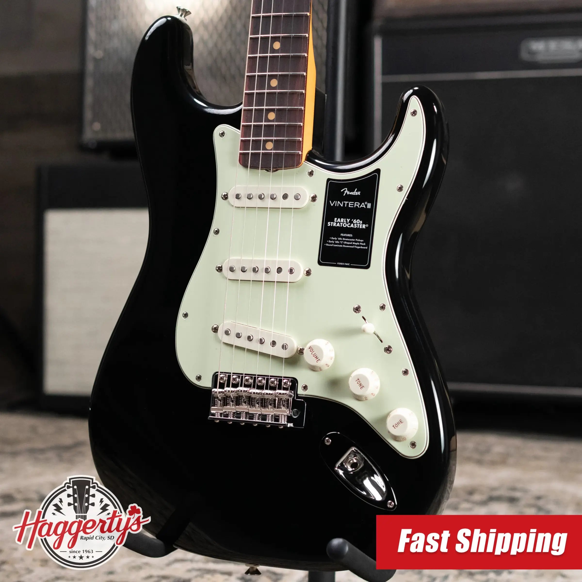 Fender Vintera III Early '60s Stratocaster Electric Guitar - Black with Gig Bag