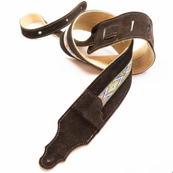 Franklin Straps 2.5" Southwest Suede Guitar Strap - Chocolate Suede with Natural Stitch