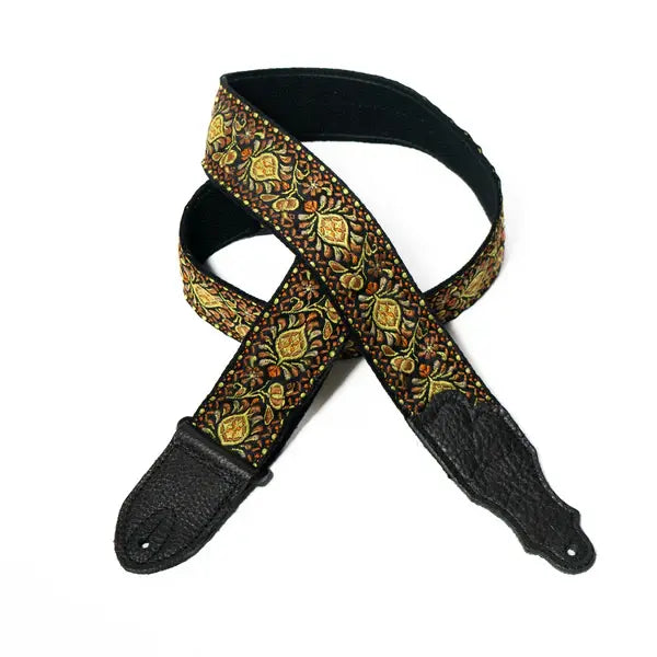 Franklin Straps 2" Yellow Retro Folk Weave - Black Leather End Tab