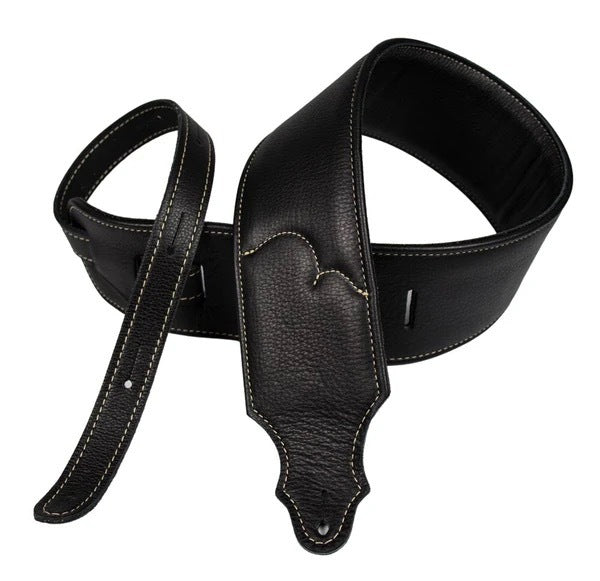 Franklin Straps 3" Padded Glove Leather Guitar Strap - Black with Natural Stitch