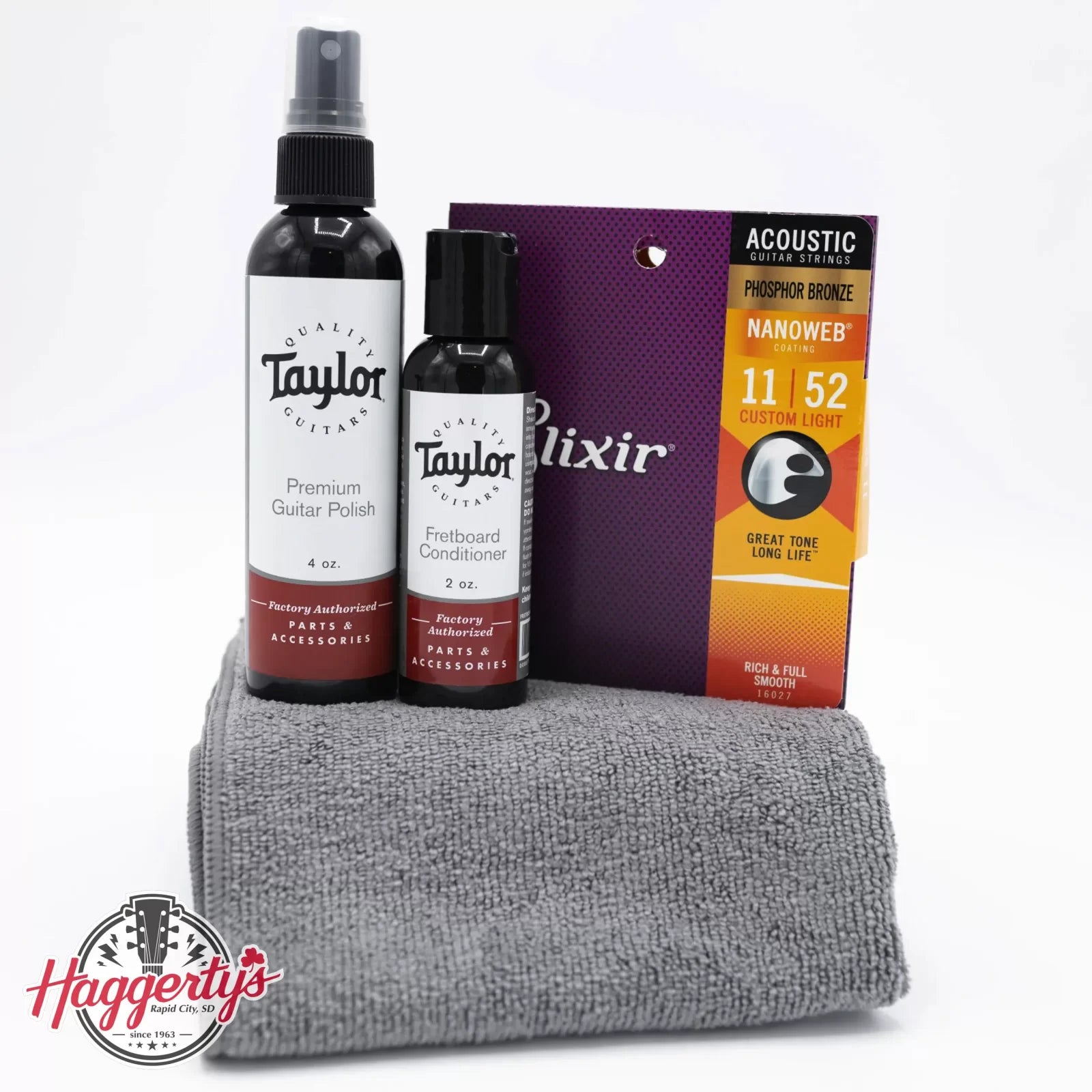 Taylor Gloss Guitar Cleaner Bundle w/ Elixir 11-52 Custom Lights