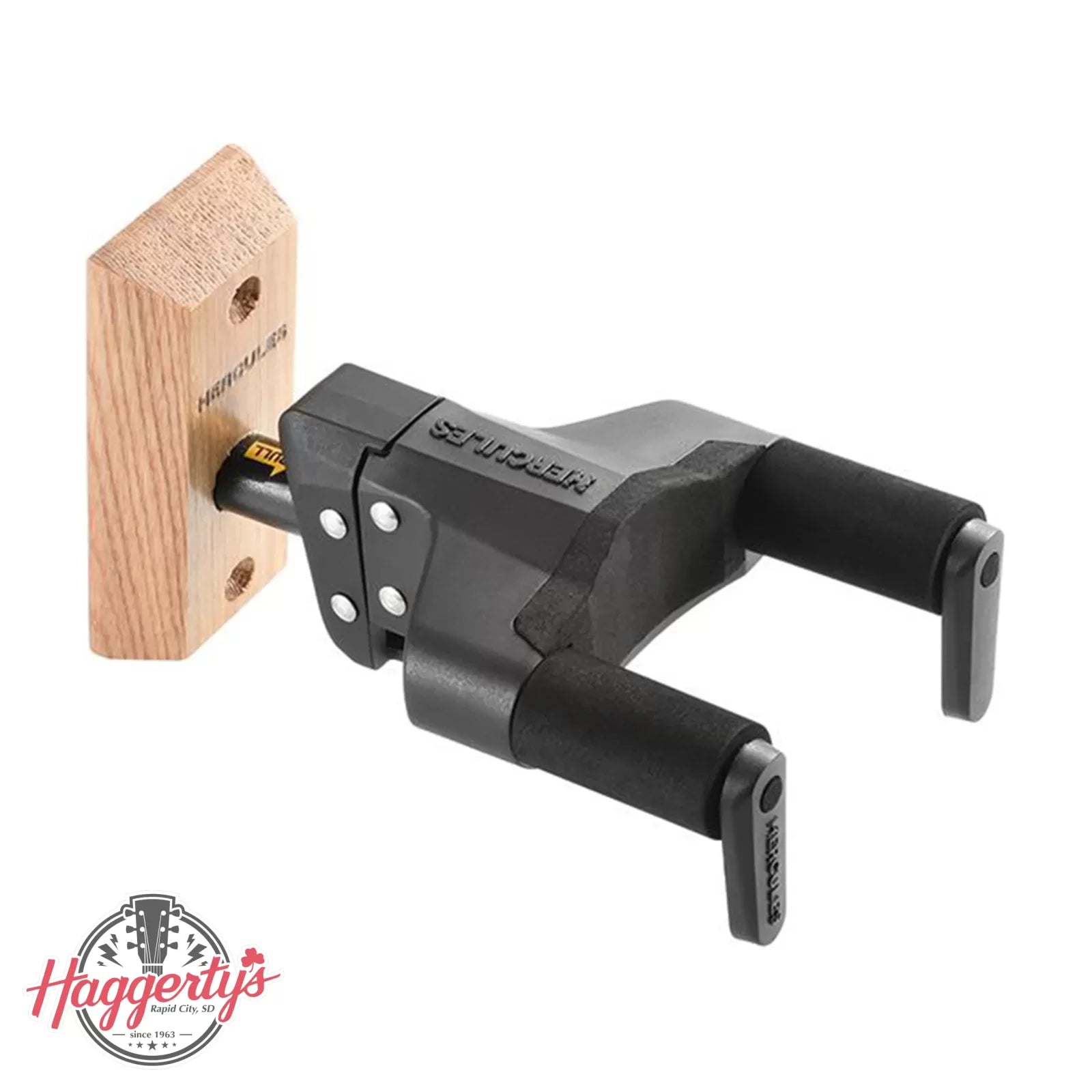 Hercules Locking Guitar Wall Hanger Wood Base