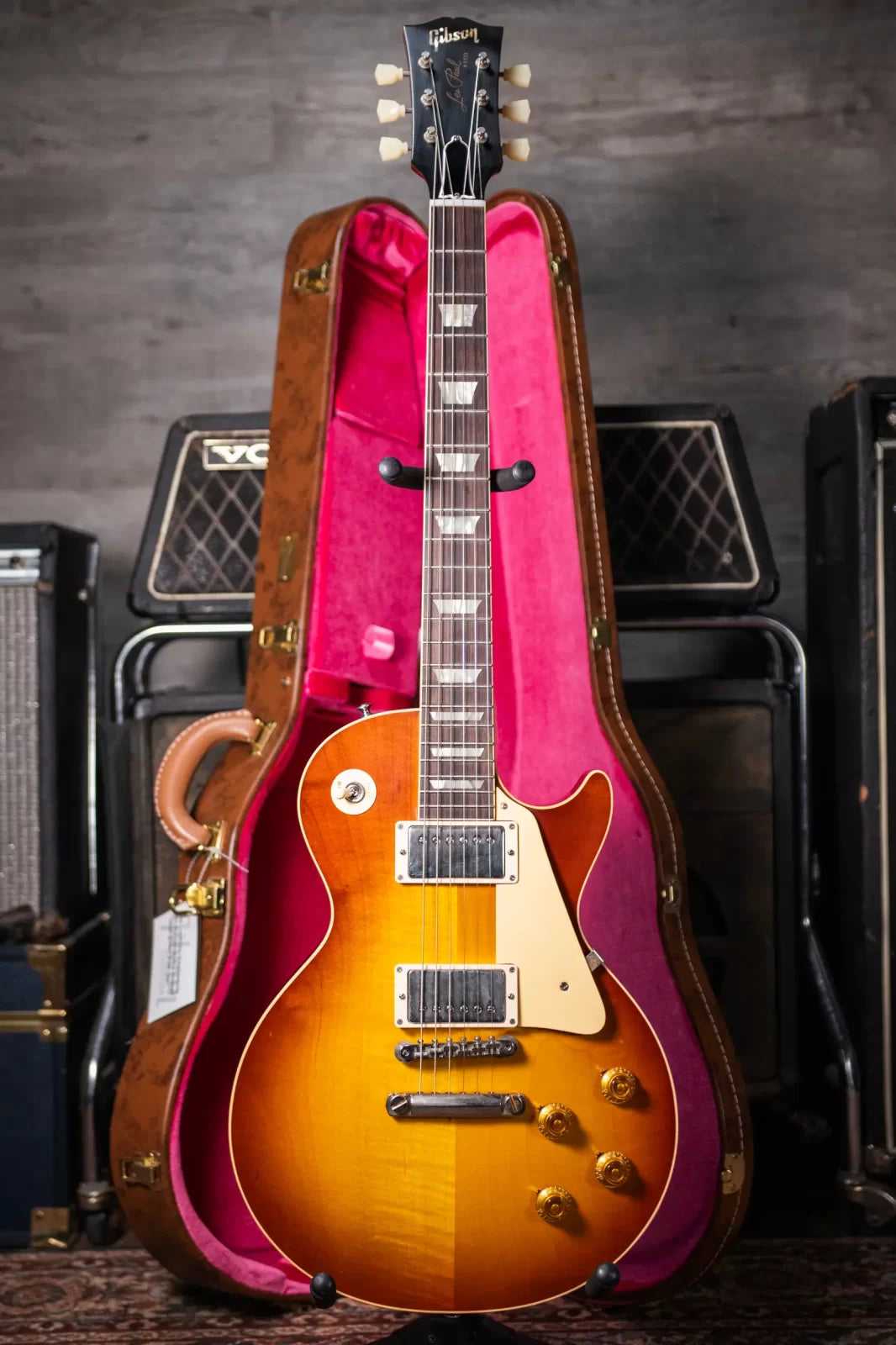 Gibson Custom Shop 1958 Les Paul Standard Reissue - VOS Iced Tea Burst with Brown/Pink Lifton Reissue 5-Latch Case - Floor Model