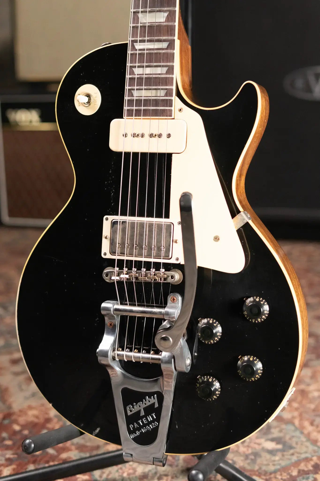 Gibson Custom Shop 1956 Les Paul Standard Bigsby Murphy Lab Light Aged Electric Guitar - Ebony Top with Hardshell Case