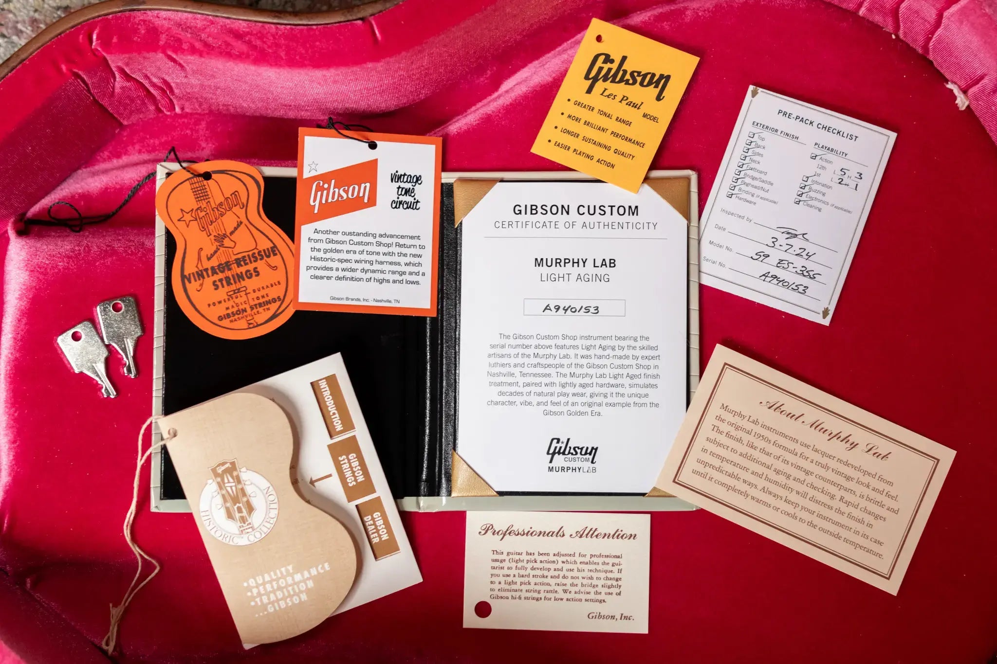 Gibson Custom Shop 1959 ES-355 Reissue Stop Bar Murphy Lab Light Aged Semi-Hollow Electric Guitar - Watermelon Red with Hardshell Case