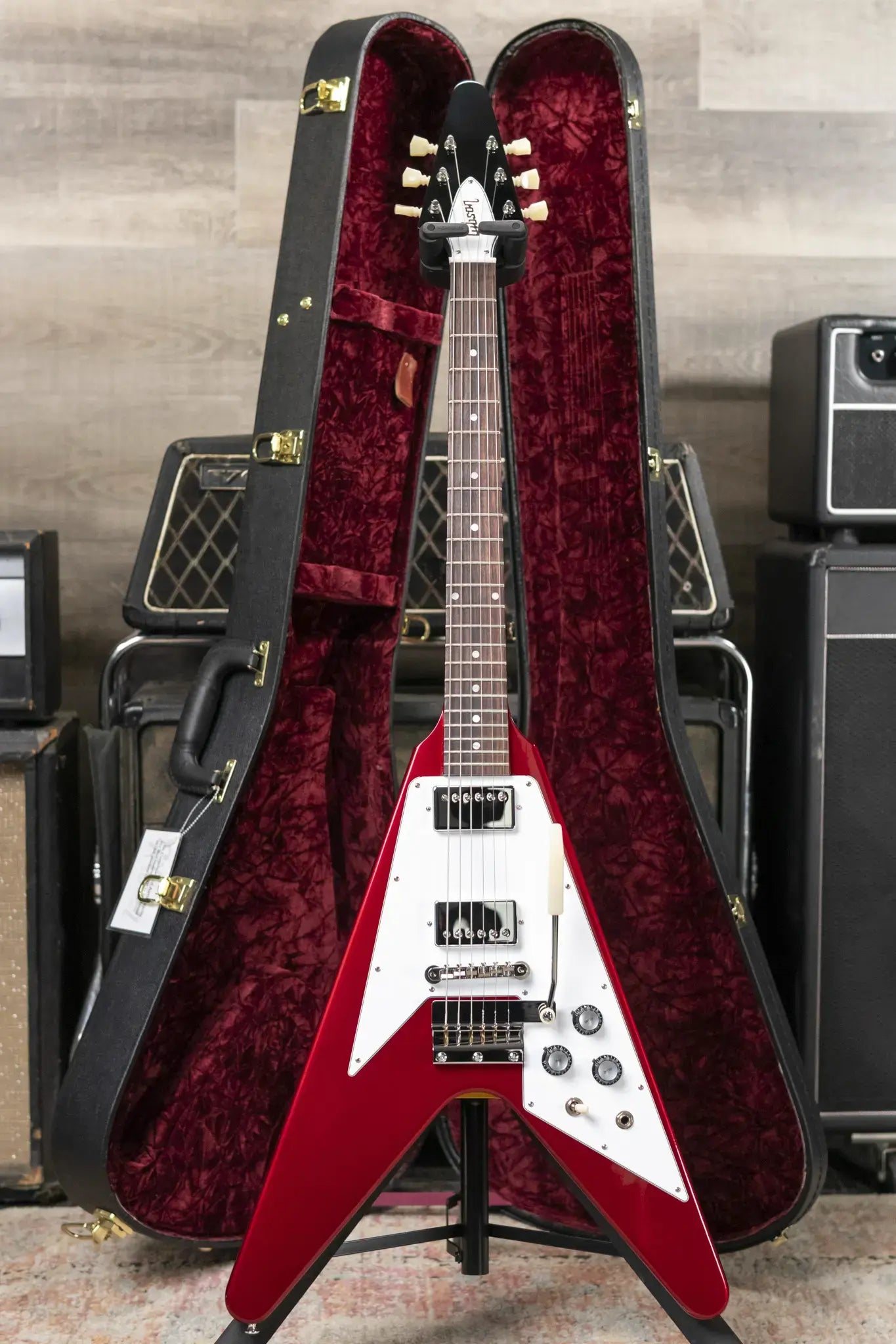 Gibson Custom Shop 1967 Mahogany Flying V Reissue with Maestro Vibrola Electric Guitar - Sparkling Burgundy with Hardshell Case