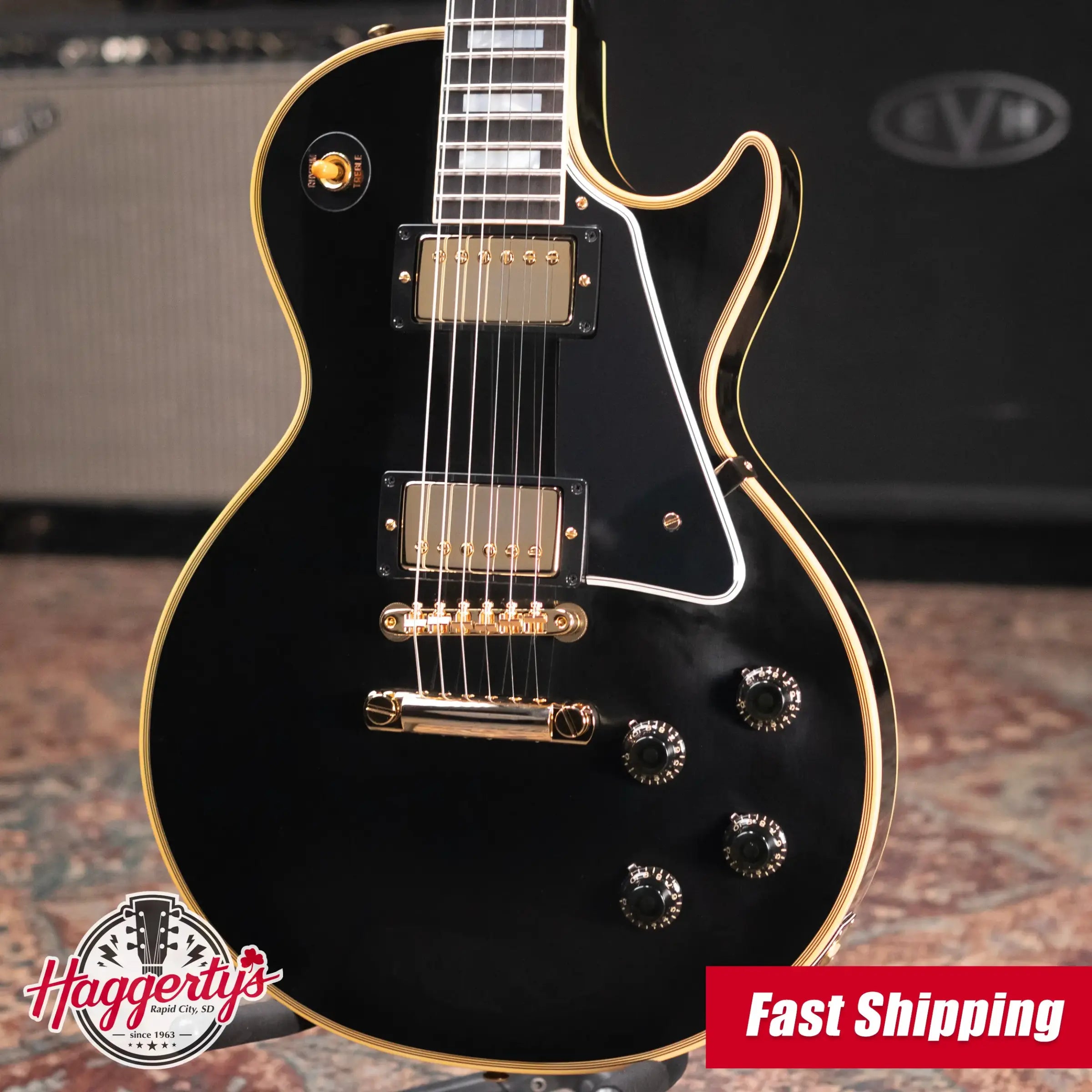 Gibson Custom Shop 57 Les Paul Custom VOS Electric Guitar - Ebony with Hardshell Case