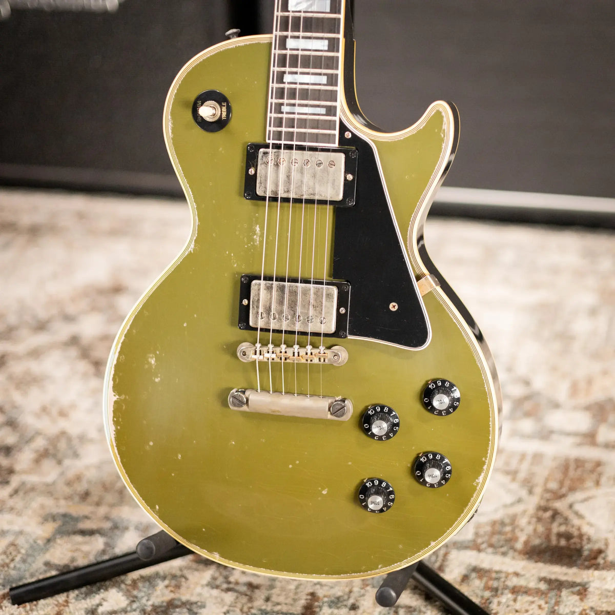 Gibson Custom Shop Limited Edition 1968 Les Paul Custom Reissue Murphy Lab Electric Guitar - Olive Drab Top Ebony Back Heavy Aged with Hardshell Case
