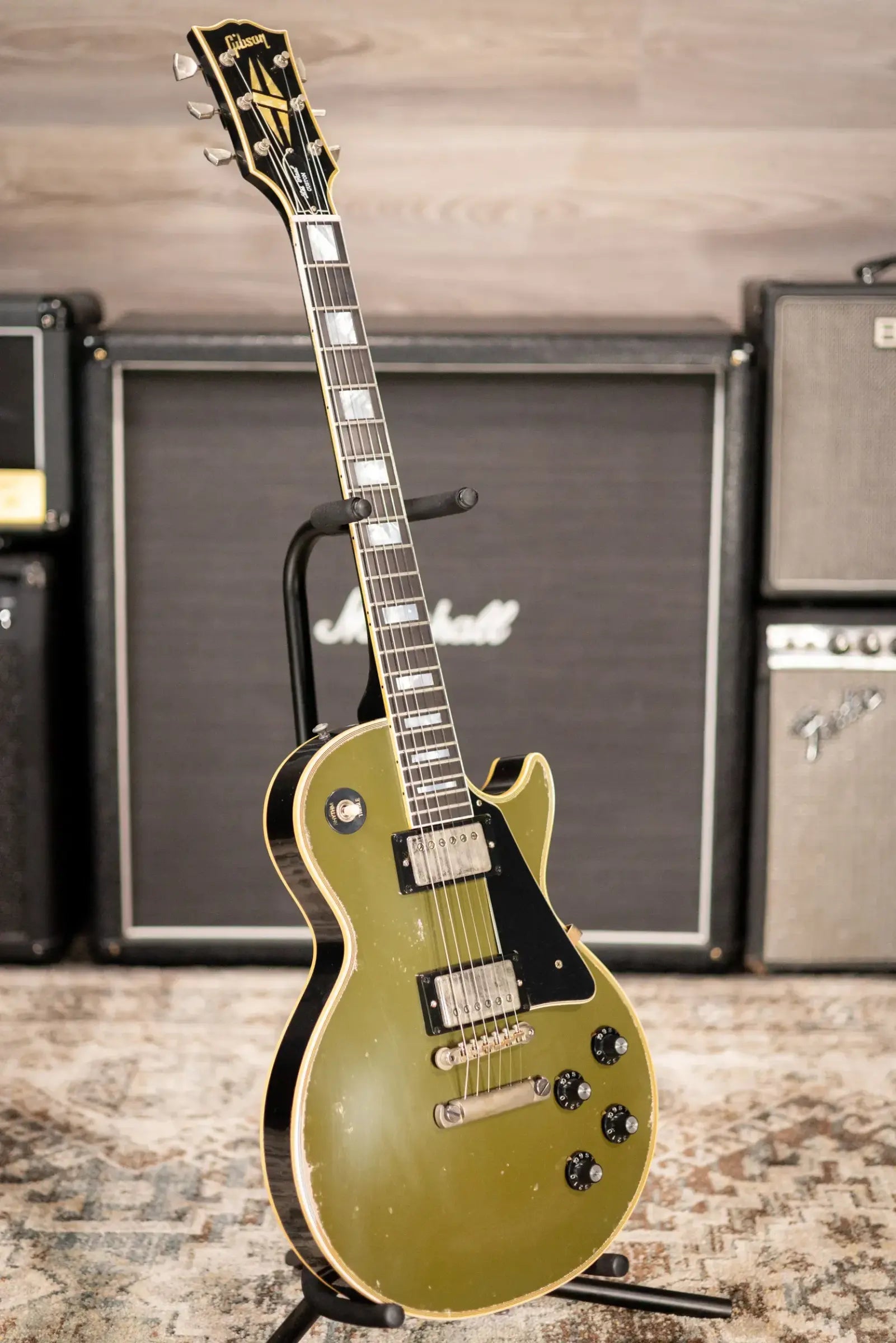 Gibson Custom Shop Limited Edition 1968 Les Paul Custom Reissue Murphy Lab Electric Guitar - Olive Drab Top Ebony Back Heavy Aged with Hardshell Case