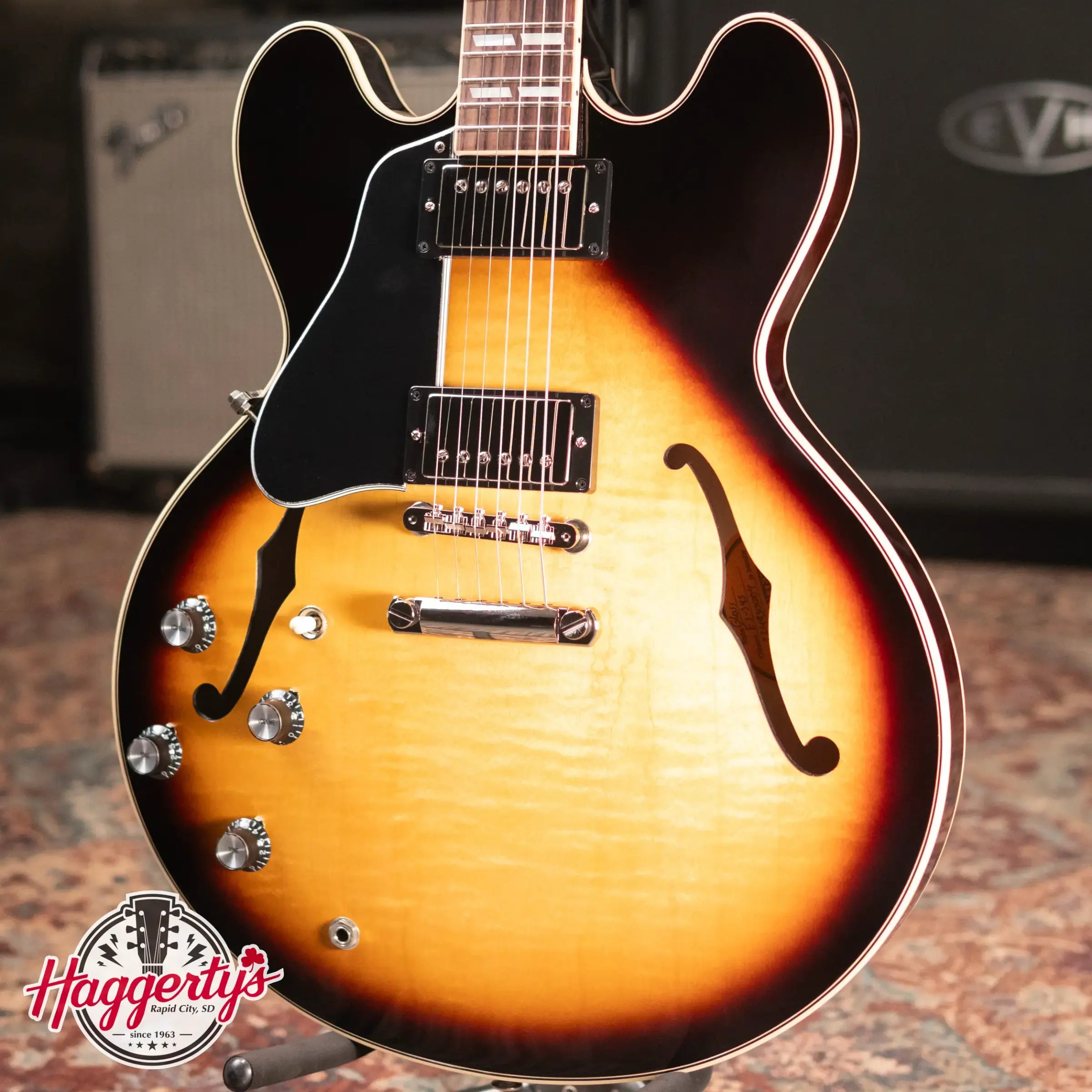 Gibson ES-345 Left-Handed Semi-Hollow Electric Guitar - Vintage Burst with Hardshell Case