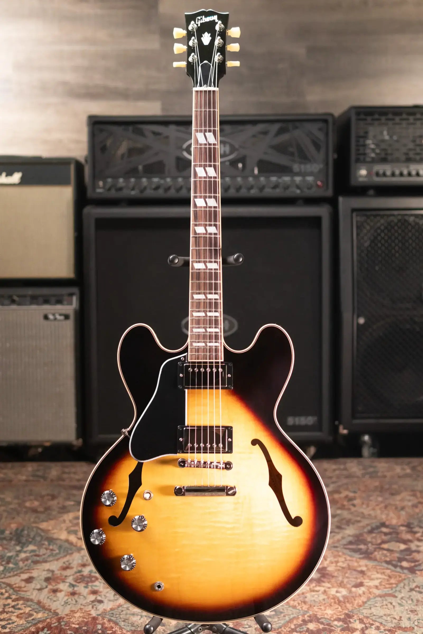 Gibson ES-345 Left-Handed Semi-Hollow Electric Guitar - Vintage Burst with Hardshell Case