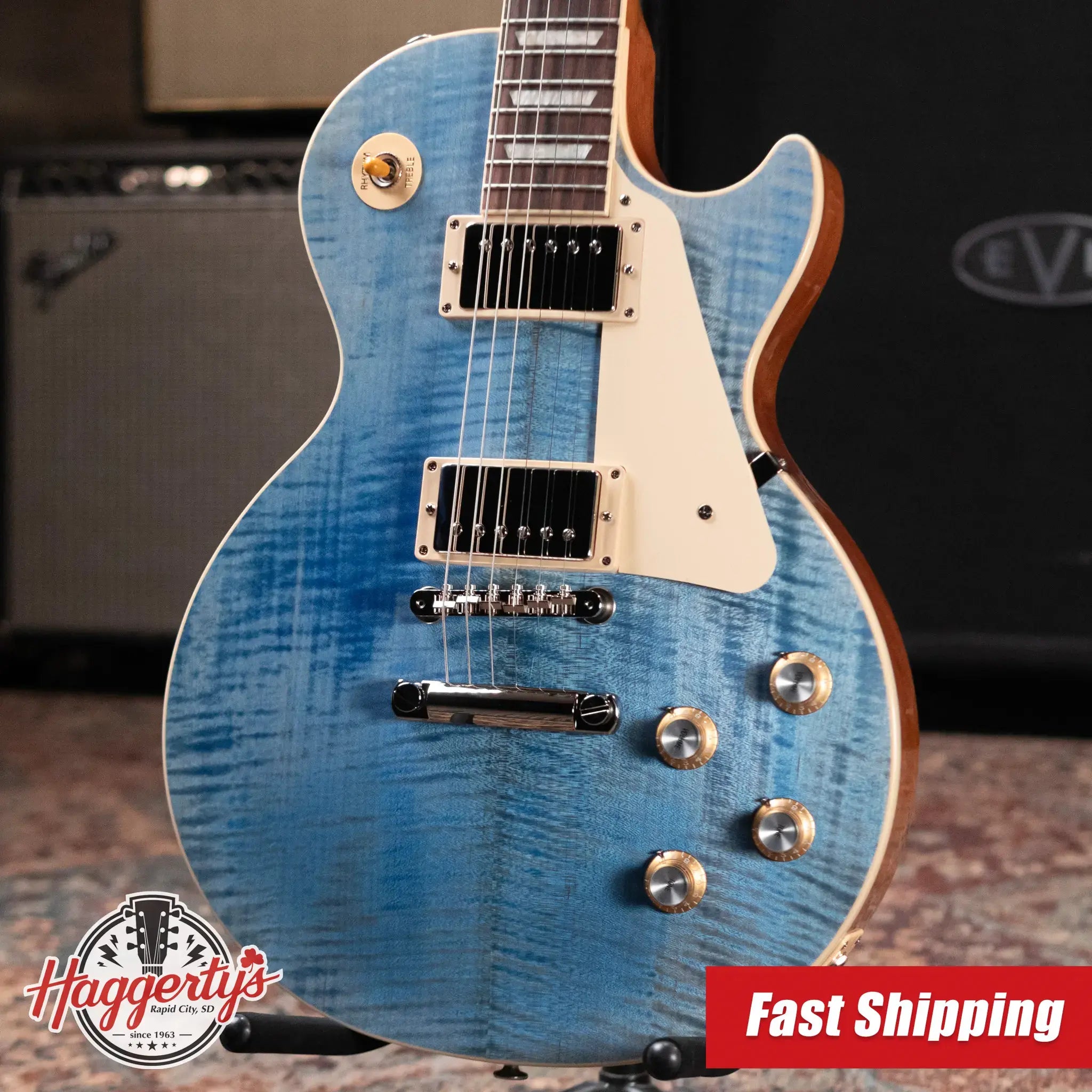 Gibson Les Paul Standard 60s Figured Top Electric Guitar - Ocean Blue with Hardshell Case