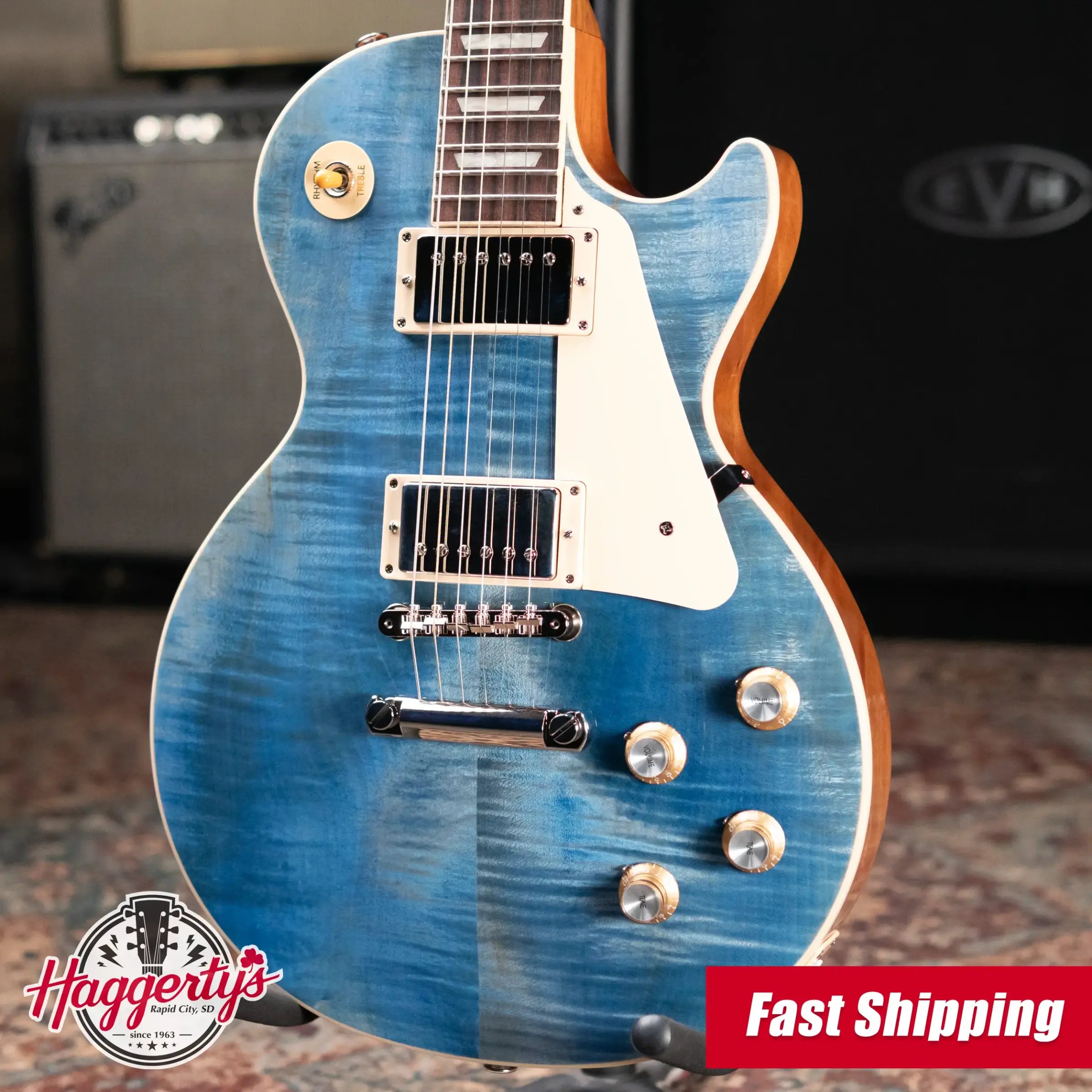 Gibson Les Paul Standard 60s Figured Top Electric Guitar - Ocean Blue with Hardshell Case