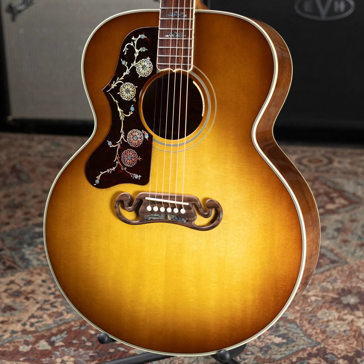 Gibson SJ-200 Elegant Koa Left-Handed Jumbo Acoustic/Electric Guitar - Honey Burst with Hardshell Case