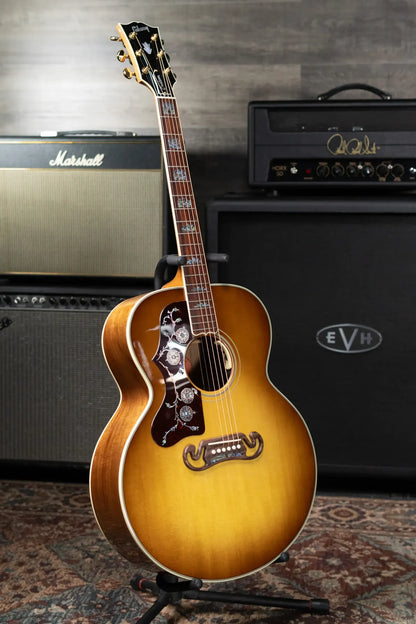 Gibson SJ-200 Elegant Koa Left-Handed Jumbo Acoustic/Electric Guitar - Honey Burst with Hardshell Case