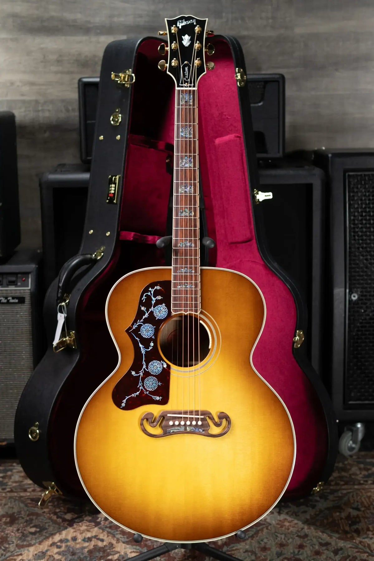 Gibson SJ-200 Elegant Koa Left-Handed Jumbo Acoustic/Electric Guitar - Honey Burst with Hardshell Case