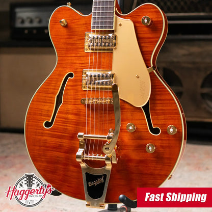 Gretsch Electromatic LTD Flame Okoume Broadkaster Double-Cut with Bigsby Electric Guitar - Roundup Orange