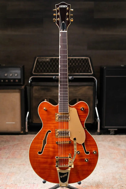 Gretsch Electromatic LTD Flame Okoume Broadkaster Double-Cut with Bigsby Electric Guitar - Roundup Orange