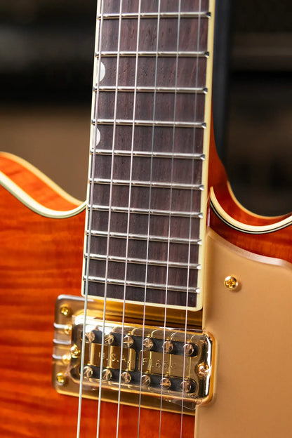 Gretsch Electromatic LTD Flame Okoume Broadkaster Double-Cut with Bigsby Electric Guitar - Roundup Orange