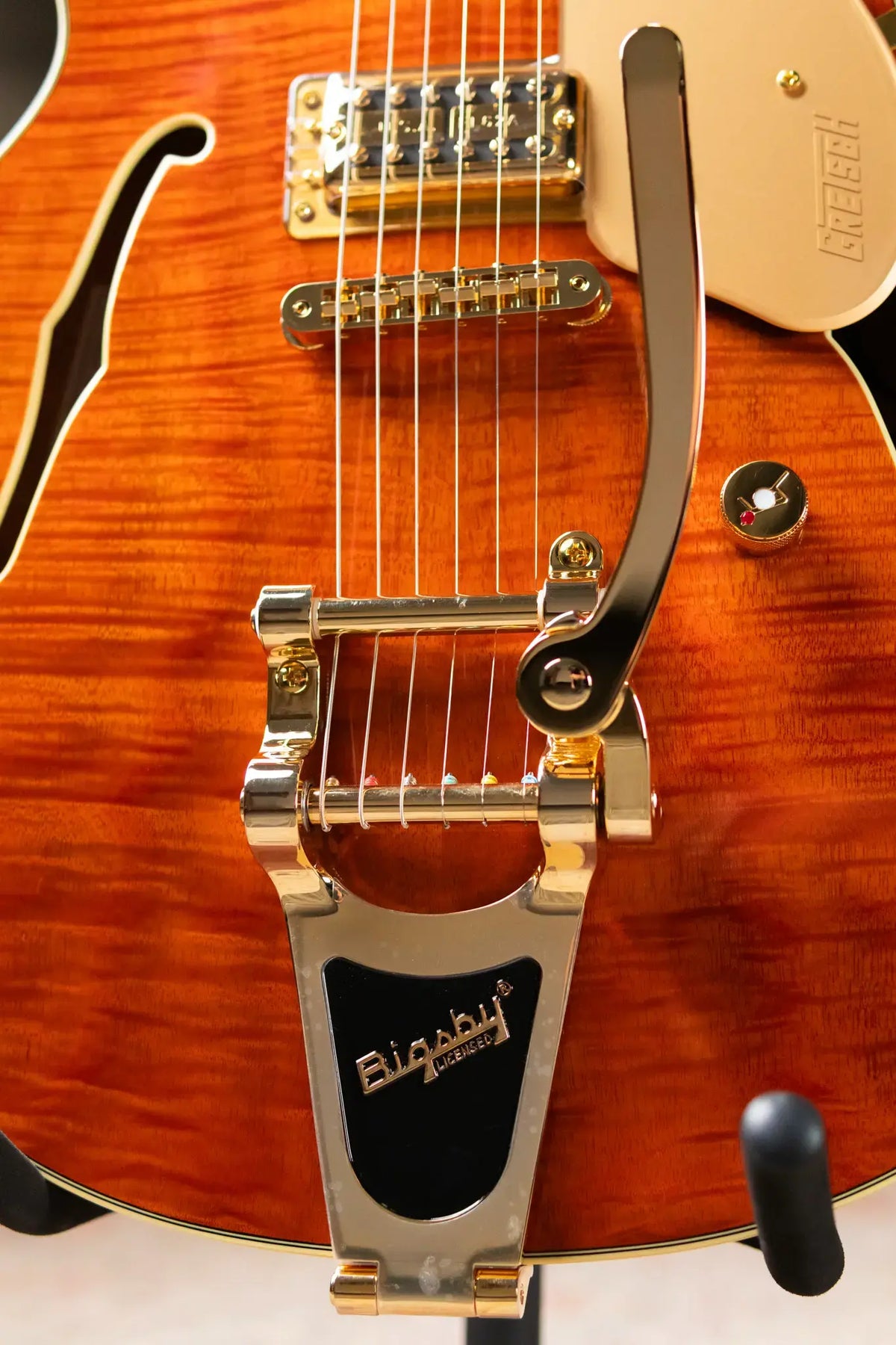Gretsch Electromatic LTD Flame Okoume Broadkaster Double-Cut with Bigsby Electric Guitar - Roundup Orange - Demo