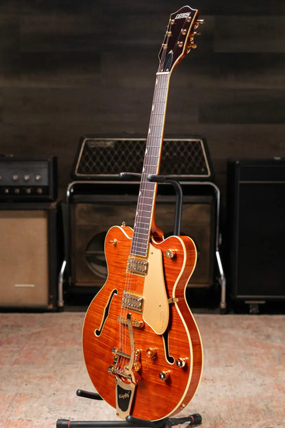 Gretsch Electromatic LTD Flame Okoume Broadkaster Double-Cut with Bigsby Electric Guitar - Roundup Orange
