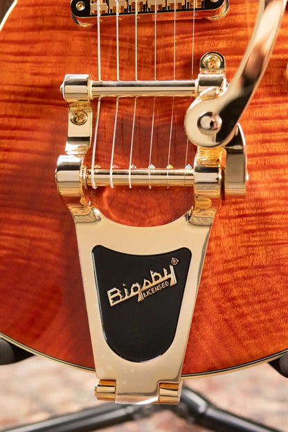 Gretsch Electromatic LTD Flame Okoume Broadkaster Jr. Single-Cut with Bigsby Electric Guitar - Roundup Orange