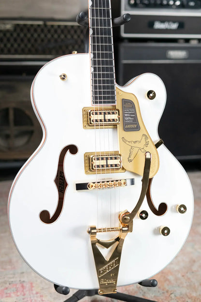 Gretsch Falcon Hollow Body with String-Thru Bigsby and Gold Hardware, Ebony Fingerboard - White with Hardshell Case