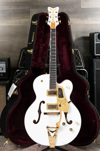 Gretsch Falcon Hollow Body with String-Thru Bigsby and Gold Hardware, Ebony Fingerboard - White with Hardshell Case