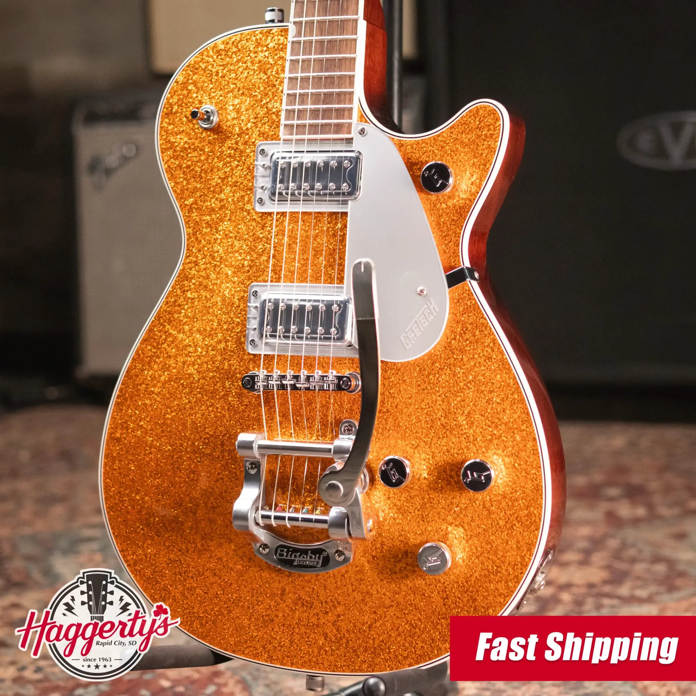 Gretsch G5230T Electromatic Sparkle Jet FT Single-Cut with Bigsby Electric Guitar - Gold Sparkle