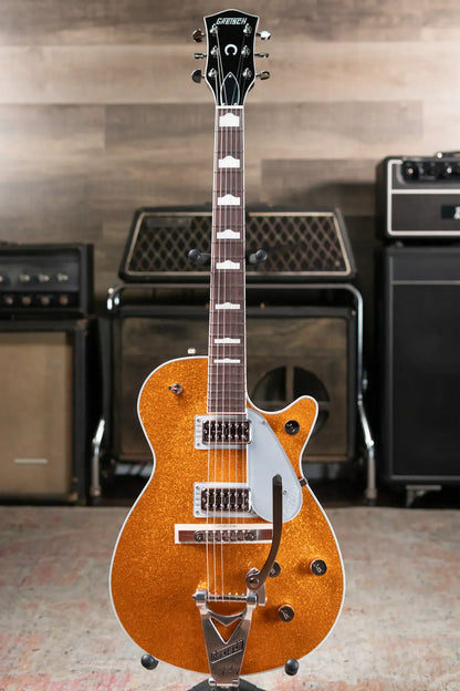 Gretsch G6129T-89 Vintage Select '89 Sparkle Jet with Bigsby Electric Guitar - Gold Sparkle with Hardshell Case