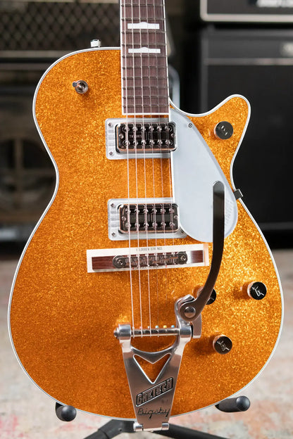 Gretsch G6129T-89 Vintage Select '89 Sparkle Jet with Bigsby Electric Guitar - Gold Sparkle with Hardshell Case