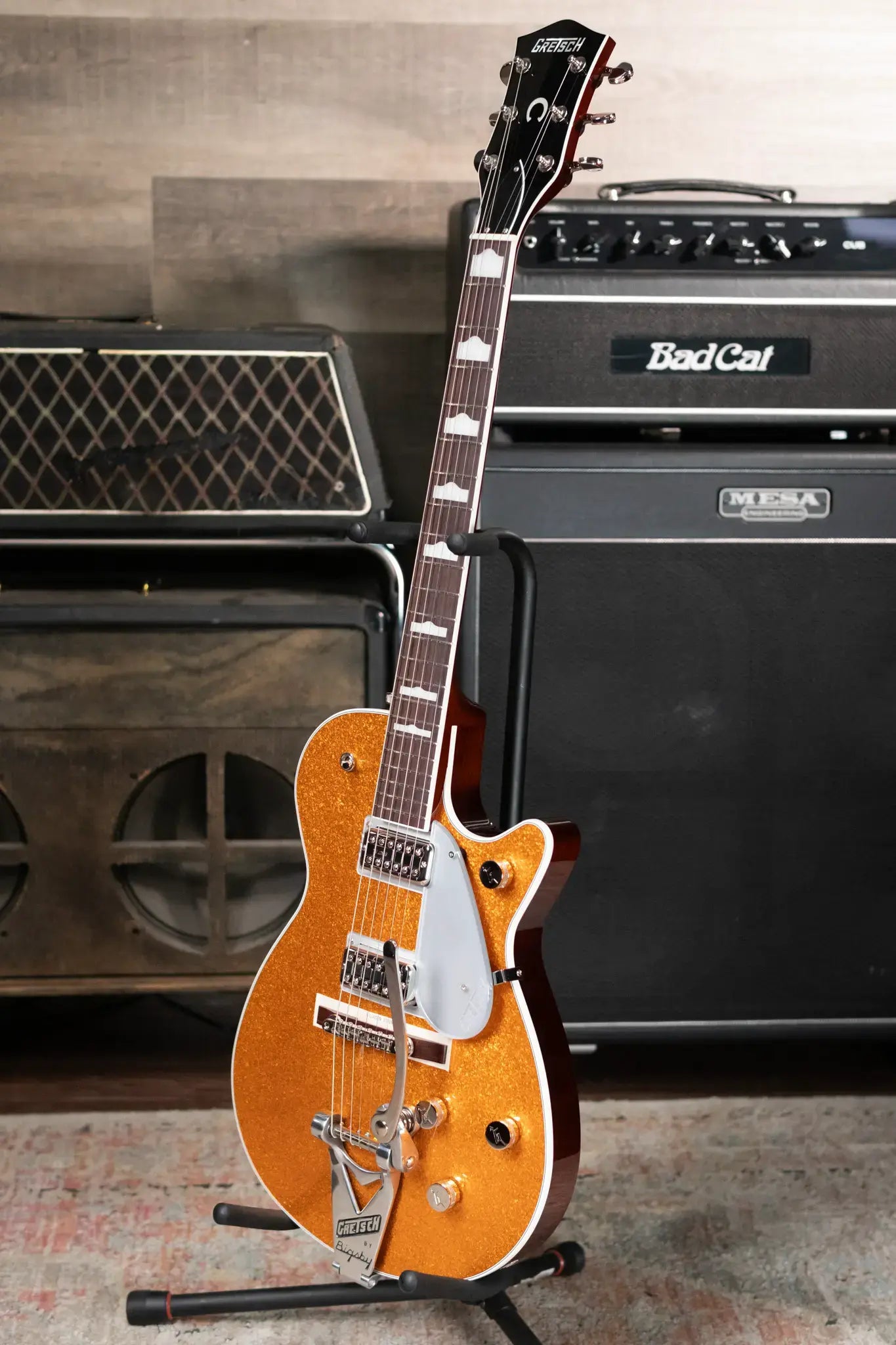 Gretsch G6129T-89 Vintage Select '89 Sparkle Jet with Bigsby Electric Guitar - Gold Sparkle with Hardshell Case