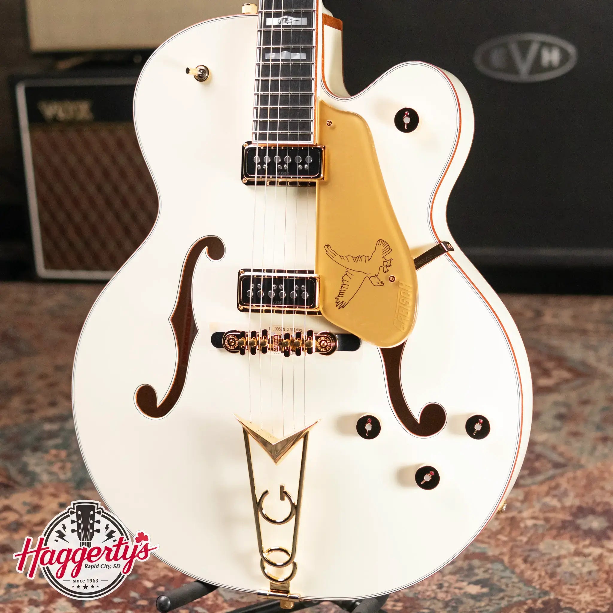 Gretsch G6136-55 Vintage Select Edition '55 Falcon Hollow Body with Cadillac Tailpiece, TV Jones, Solid Spruce Top - Vintage White, Lacquer with Hardshell Case