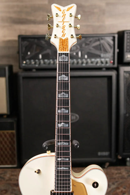 Gretsch G6136-55 Vintage Select Edition '55 Falcon Hollow Body with Cadillac Tailpiece, TV Jones, Solid Spruce Top - Vintage White, Lacquer with Hardshell Case
