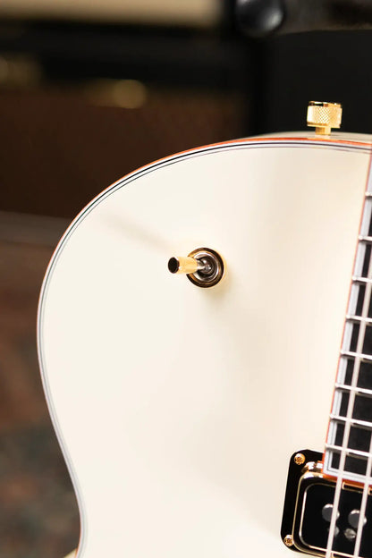 Gretsch G6136-55 Vintage Select Edition '55 Falcon Hollow Body with Cadillac Tailpiece, TV Jones, Solid Spruce Top - Vintage White, Lacquer with Hardshell Case