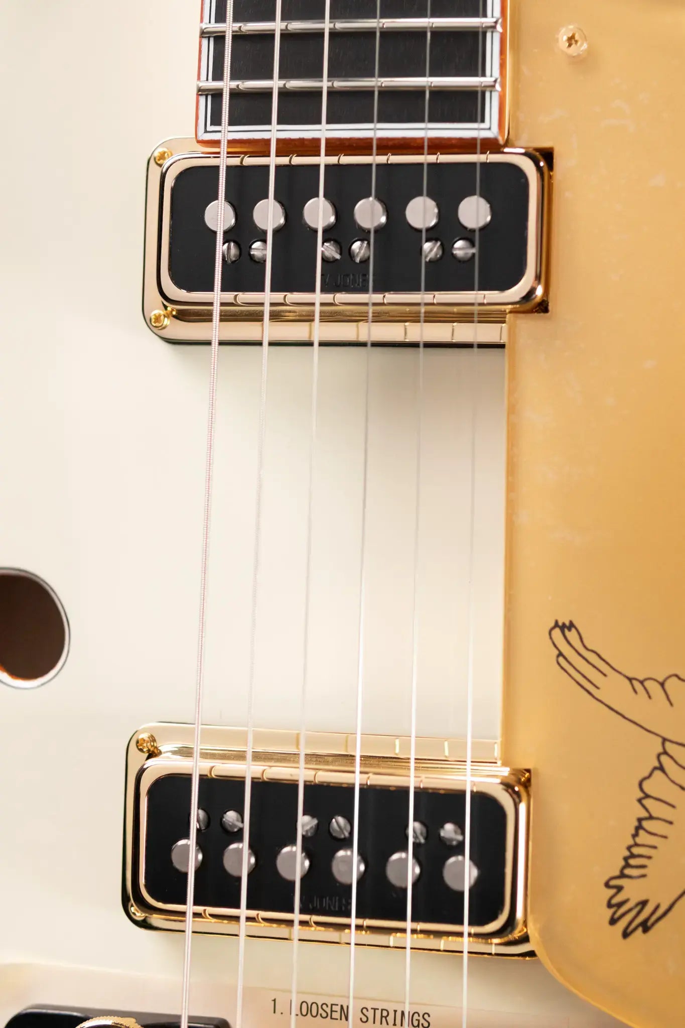 Gretsch G6136-55 Vintage Select Edition '55 Falcon Hollow Body with Cadillac Tailpiece, TV Jones, Solid Spruce Top - Vintage White, Lacquer with Hardshell Case