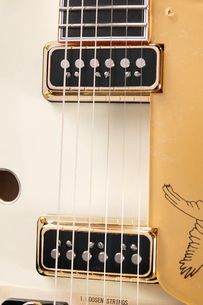 Gretsch G6136-55 Vintage Select Edition '55 Falcon Hollow Body with Cadillac Tailpiece, TV Jones, Solid Spruce Top - Vintage White, Lacquer with Hardshell Case