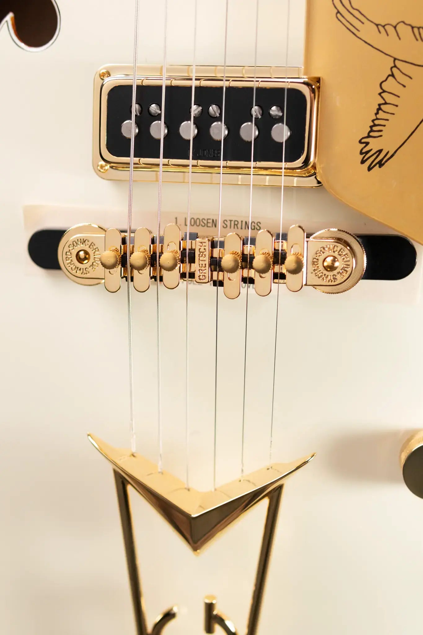 Gretsch G6136-55 Vintage Select Edition '55 Falcon Hollow Body with Cadillac Tailpiece, TV Jones, Solid Spruce Top - Vintage White, Lacquer with Hardshell Case