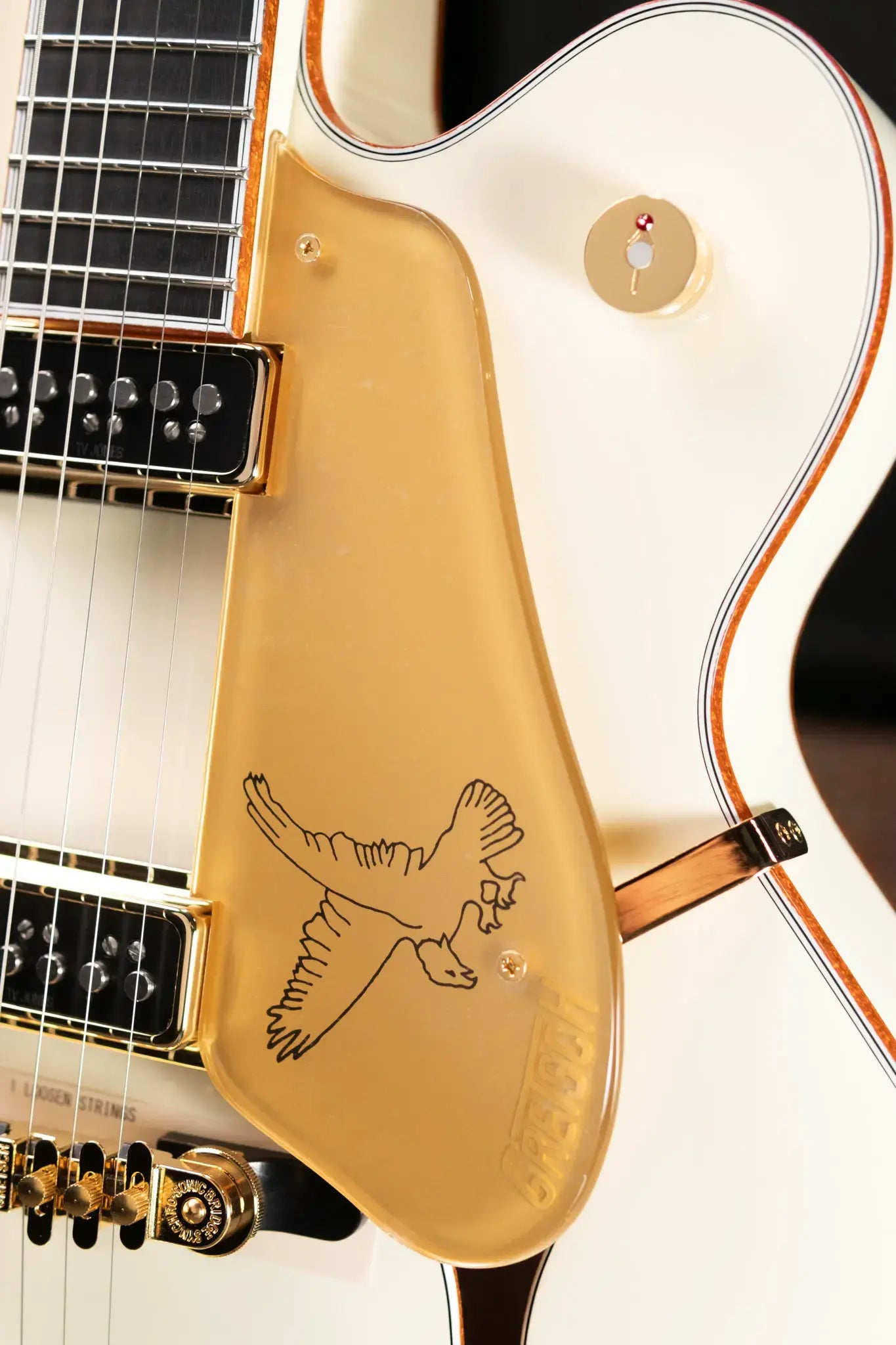 Gretsch G6136-55 Vintage Select Edition '55 Falcon Hollow Body with Cadillac Tailpiece, TV Jones, Solid Spruce Top - Vintage White, Lacquer with Hardshell Case