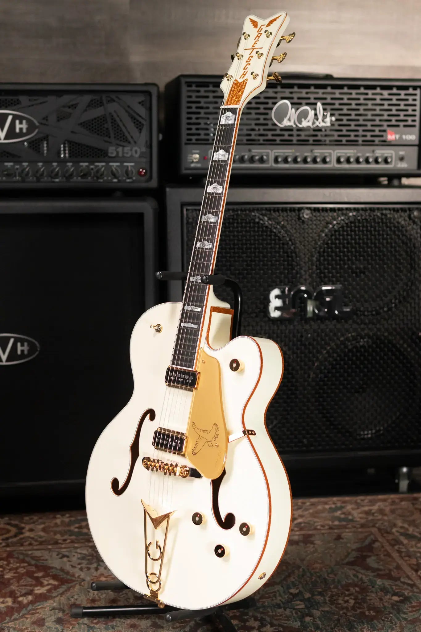 Gretsch G6136-55 Vintage Select Edition '55 Falcon Hollow Body with Cadillac Tailpiece, TV Jones, Solid Spruce Top - Vintage White, Lacquer with Hardshell Case