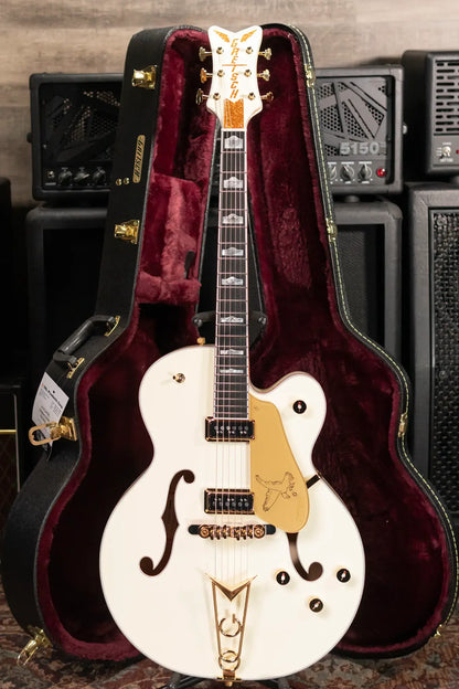 Gretsch G6136-55 Vintage Select Edition '55 Falcon Hollow Body with Cadillac Tailpiece, TV Jones, Solid Spruce Top - Vintage White, Lacquer with Hardshell Case