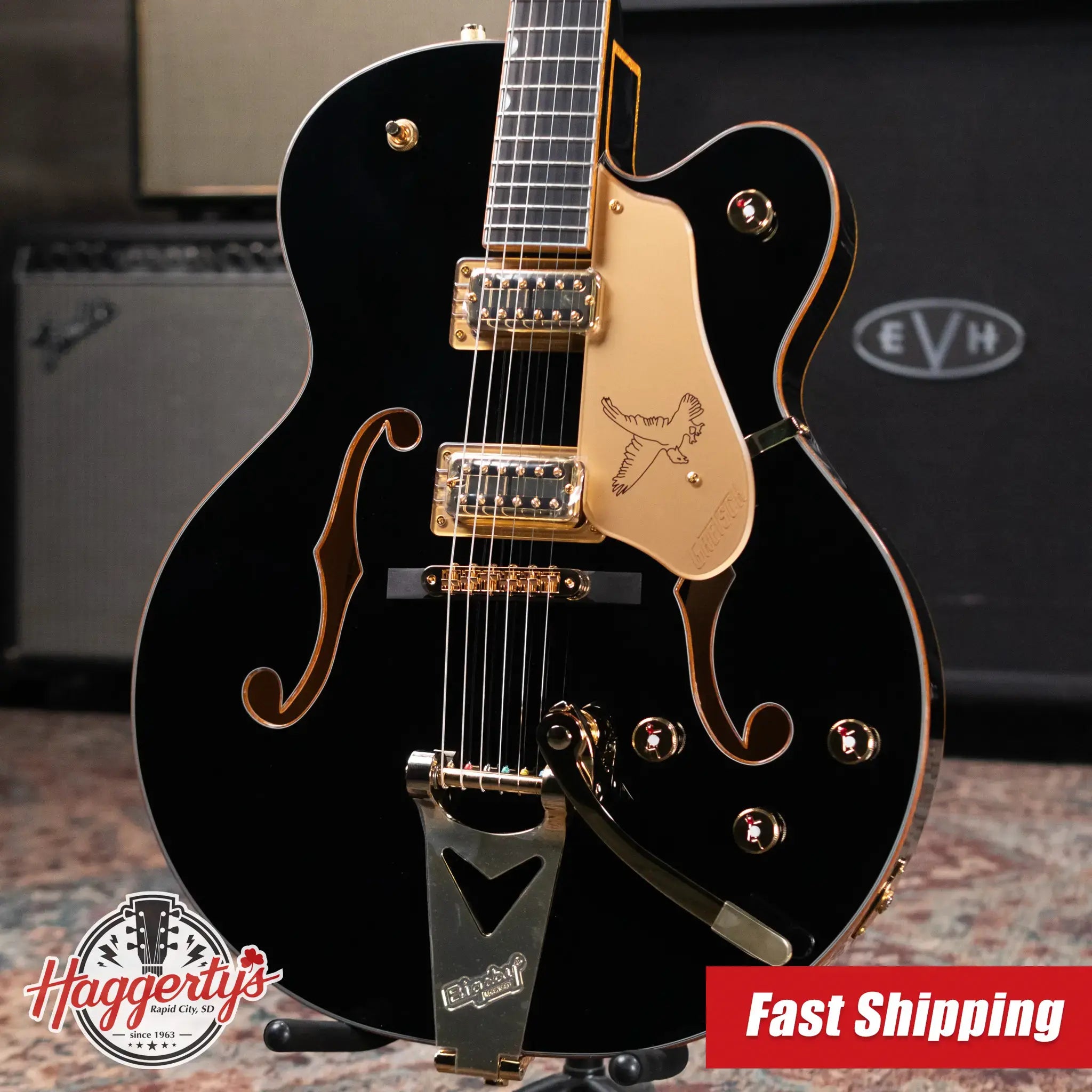 Gretsch Synchromatic Falcon Hollow Body Single-Cut with Bigsby - Black with Hardshell Case