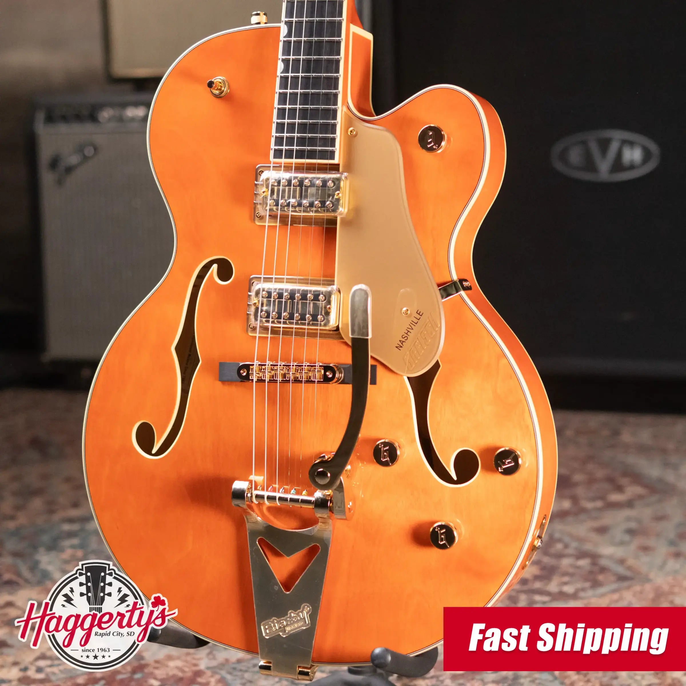Gretsch Synchromatic Nashville Hollow Body Single-Cut with Bigsby Electric Guitar - 50's Orange Stain with Hardshell Case