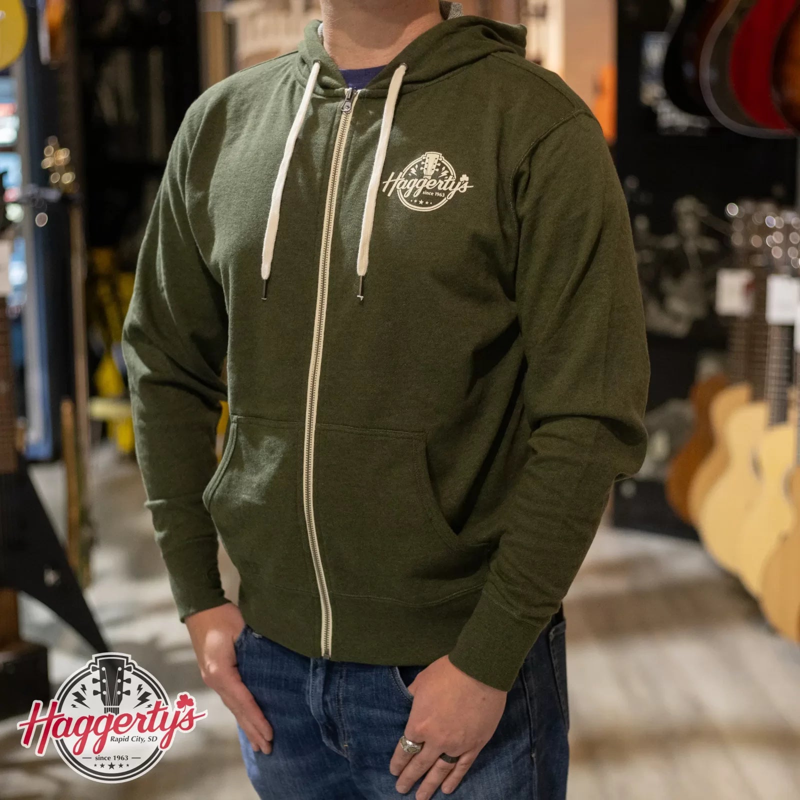 Haggerty's Full Zip Logo Hoodie - Olive Green (Large)