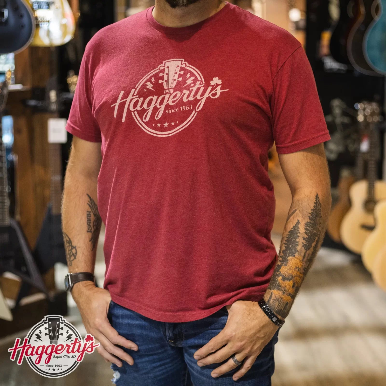 Haggerty's Logo Red Men Crew Neck T-Shirt, 2XL
