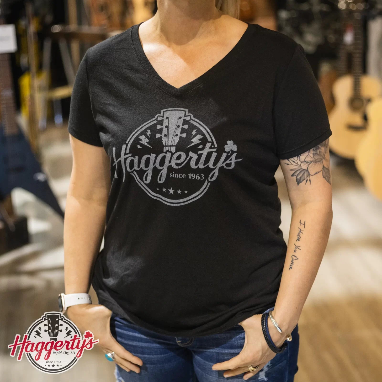 Haggerty's Logo Women V-Neck- Black-L