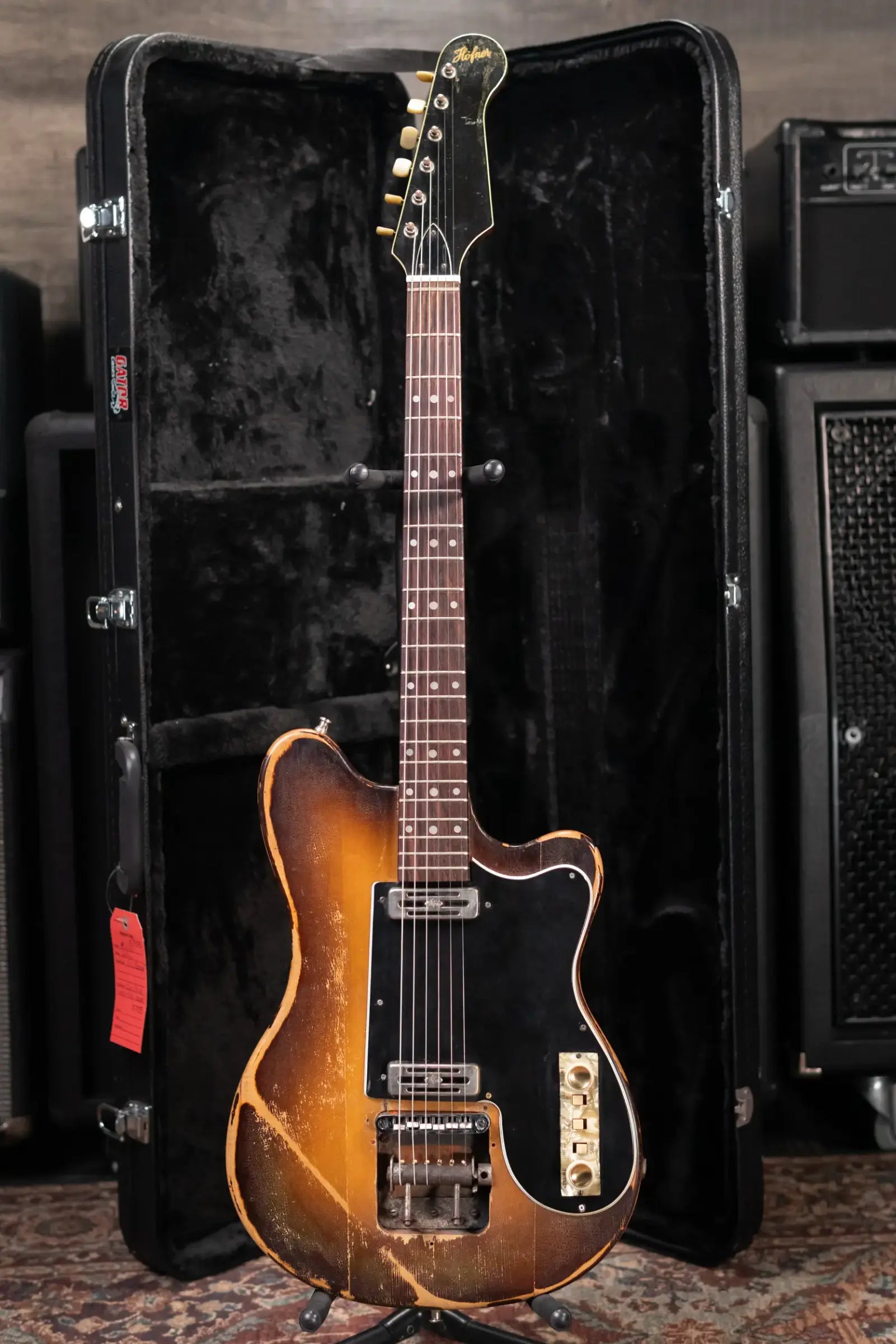 Hofner Rare Vintage 1960 V2 Solid Body Electric Guitar Sunburst with Hardshell Case - Used