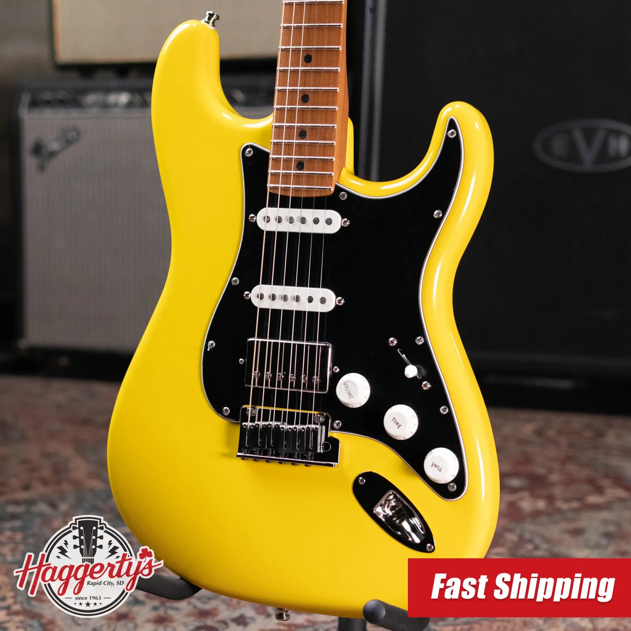 Fender Limited Edition American Ultra II HSS Stratocaster Electric Guitar - Graffiti Yellow with Hardshell Case