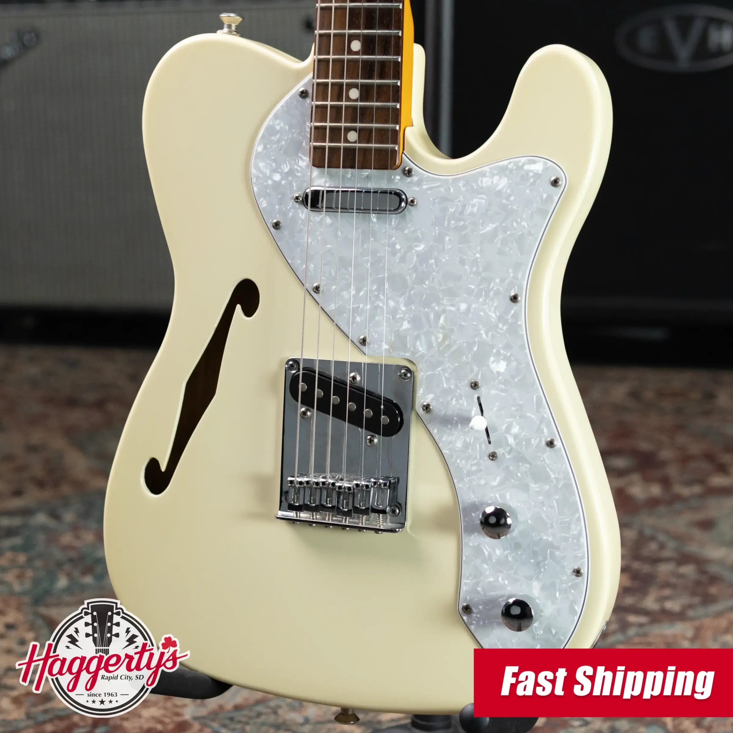 Squier Vintage Modified Thinline Telecaster Electric Guitar - Olympic White with Gig Bag - USED